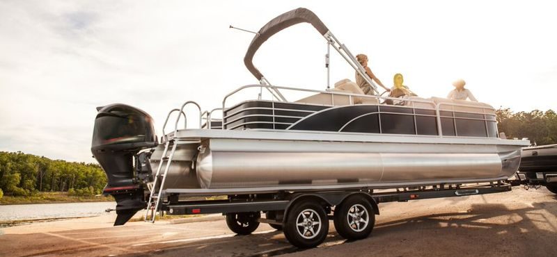 Pontoon boat on trailer